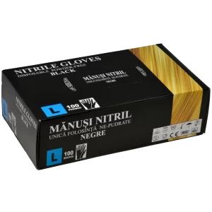Mănuși Nitril Nepudrate Negre L 100buc/cut