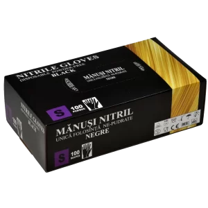 Mănuși Nitril Nepudrate Negre S 100buc/cut