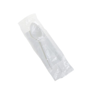 Set tacam Lingura+Servetel, h167 mm, PLA,alb , ambalat in BOOP,100 BUC, 10 set/bax