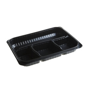 Caserole meniu 4 compartiment, PP, negru + Capac PP, transparent FT288 H45, 283×195 mm,50 buc,4 set/bax